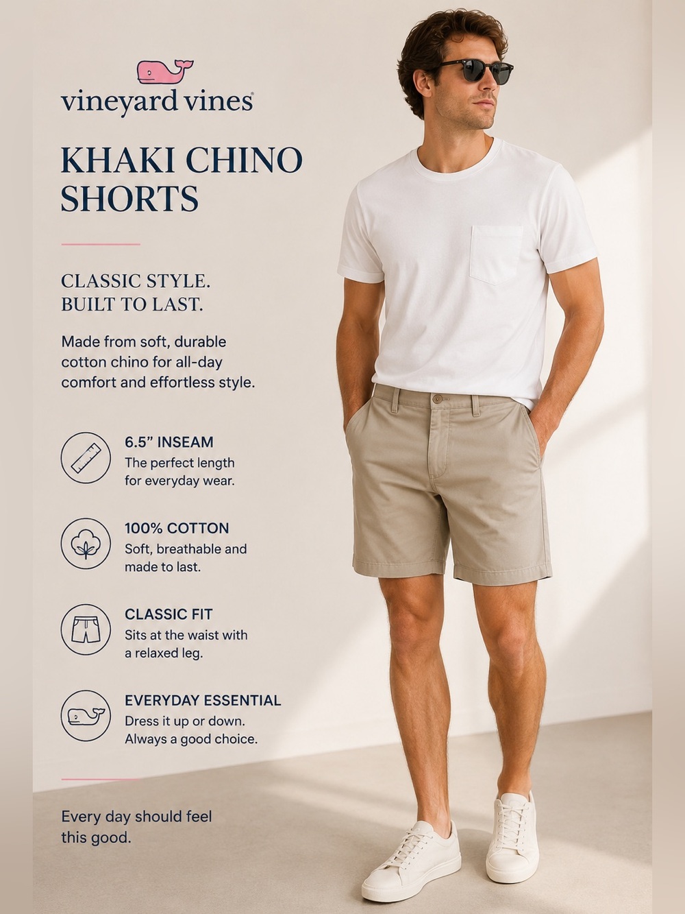 Vineyard Vines Khaki Chino Shorts Size 35 Classic Fit